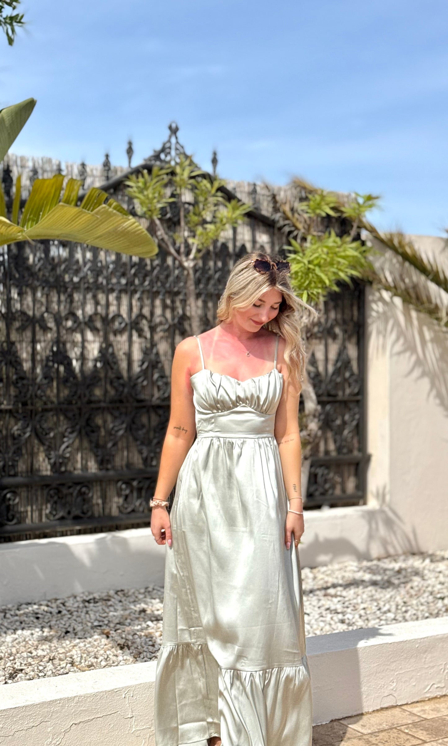 Robe satinée vert sauge SAGE