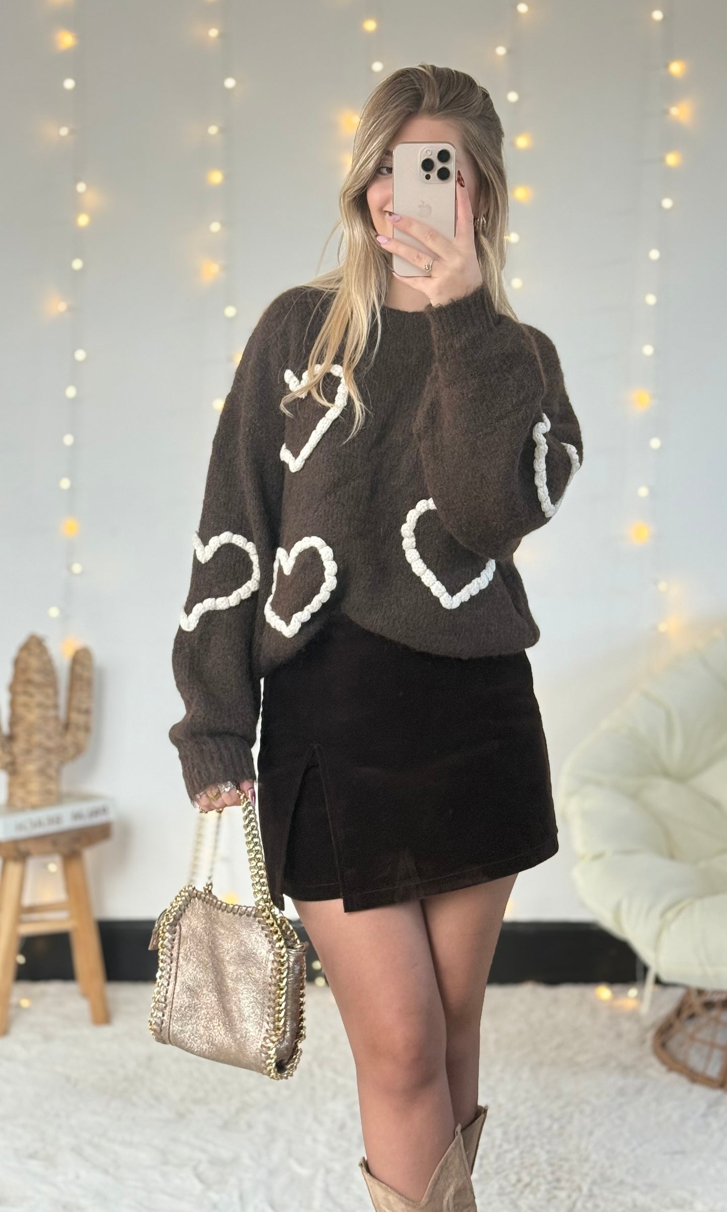 Jupe short chocolat en velours CHERRY