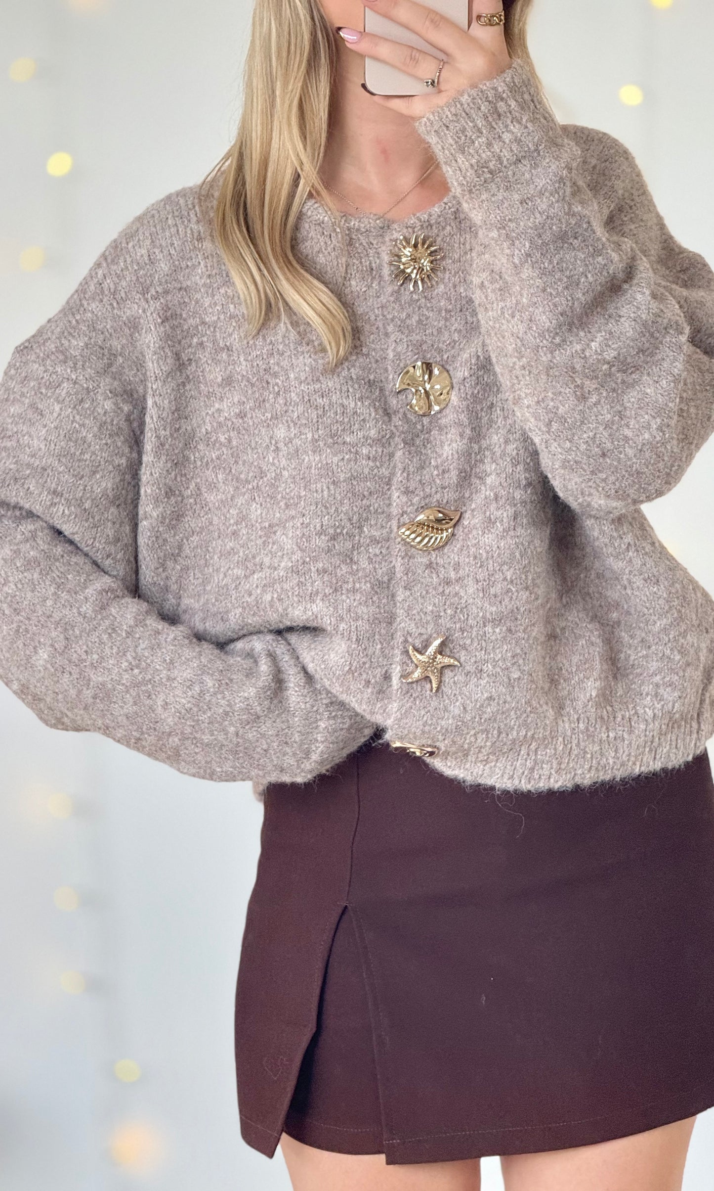 Pull taupe boutons dorés ALISON