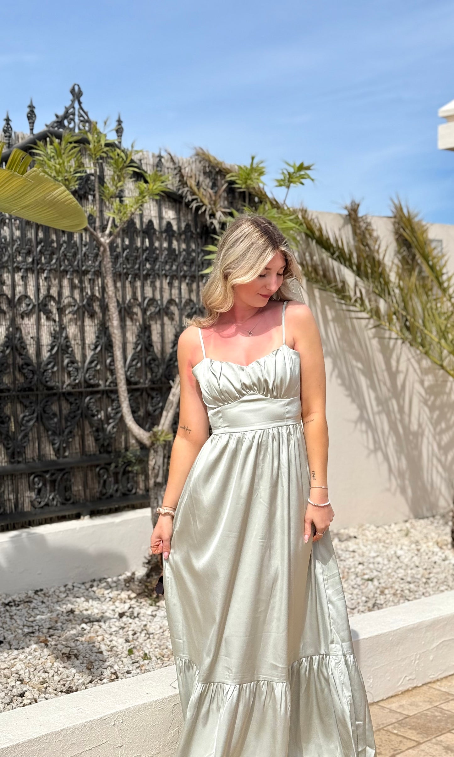 Robe satinée vert sauge SAGE