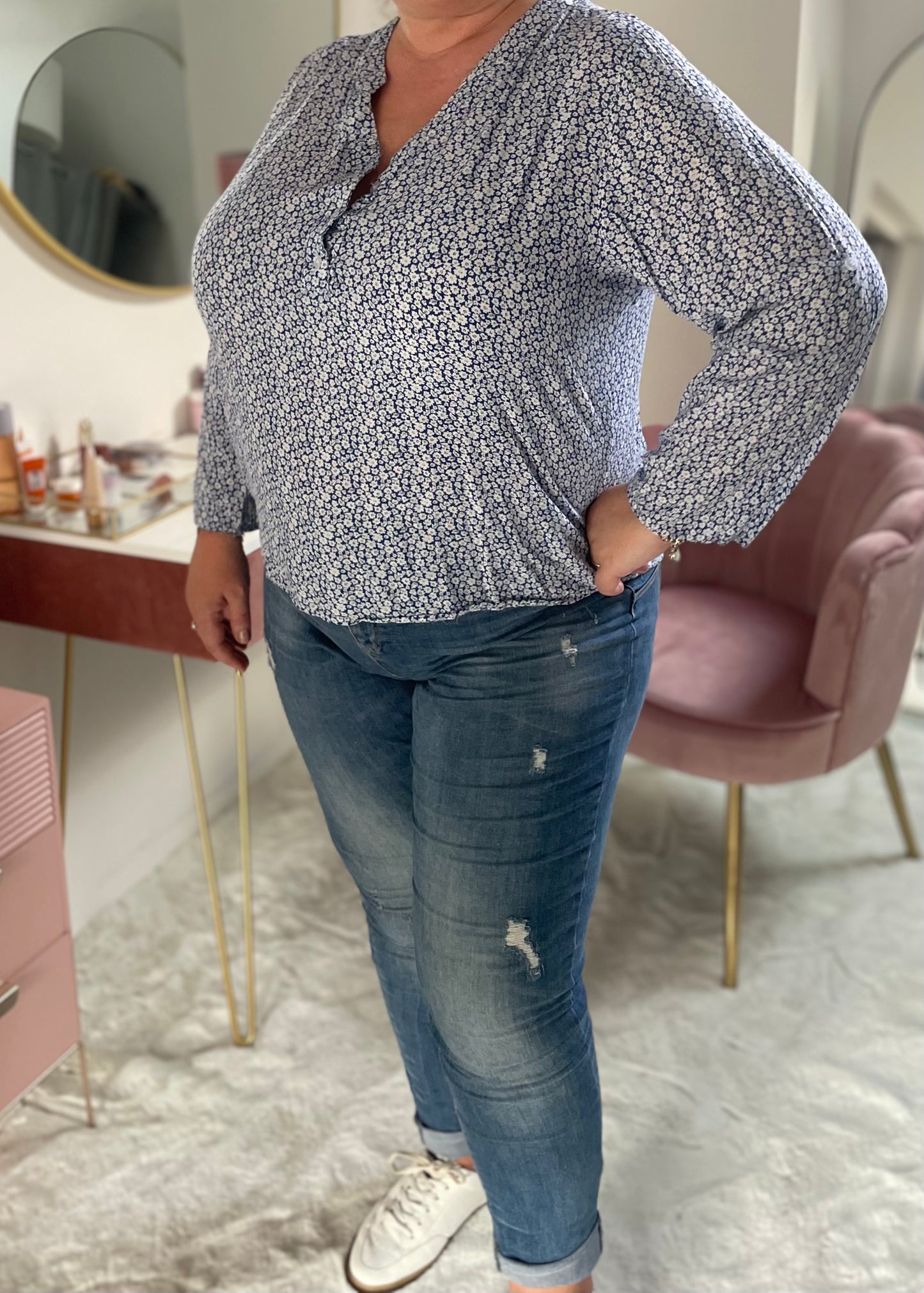 CURVES blouse fleurie bleue