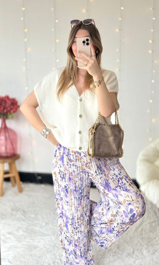 Pantalon plissé fleuri PEARL lilas (34-48) 🇮🇹 - expédition vers le 29 avril