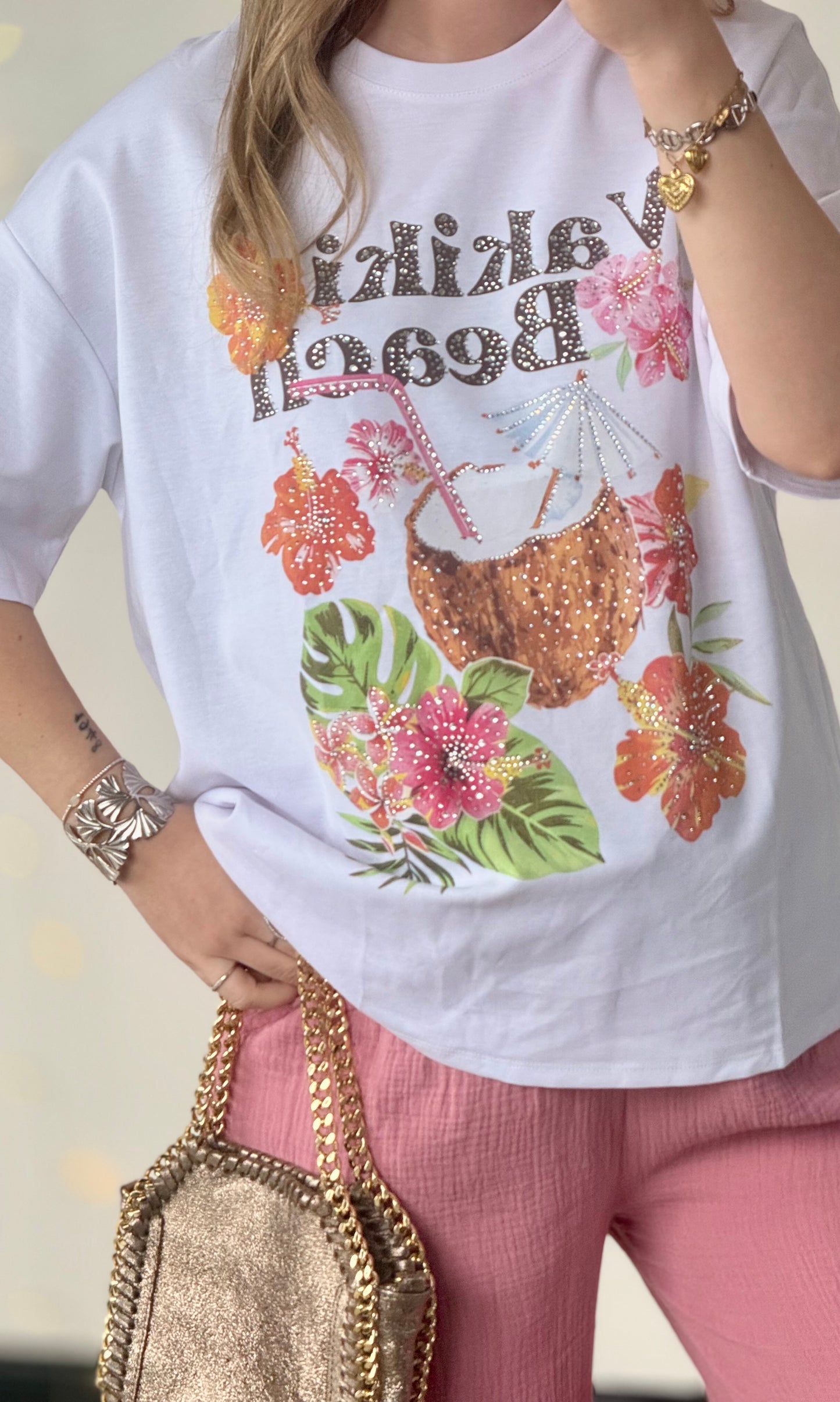 T-shirt en coton à strass WAKIKI