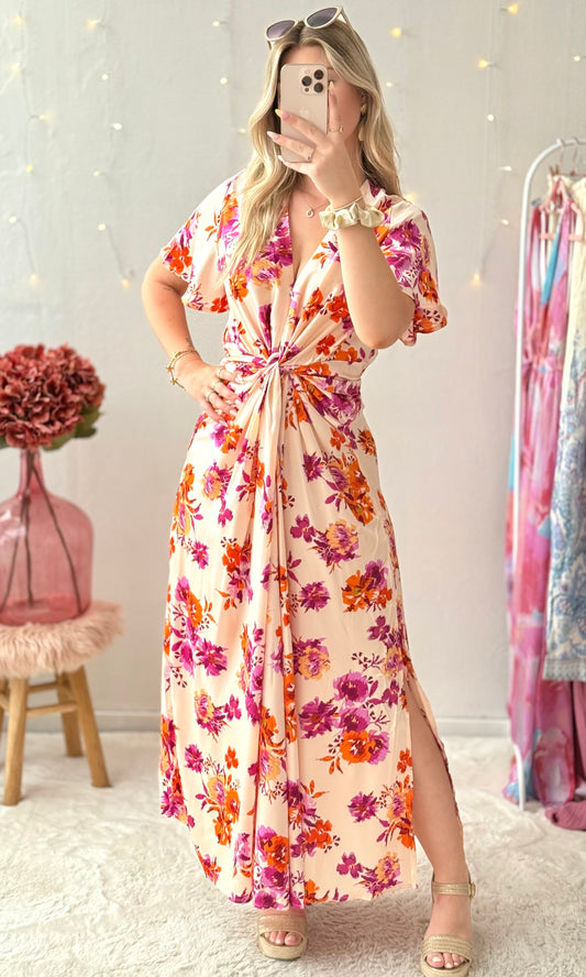 Robe satinée nouée MIRA