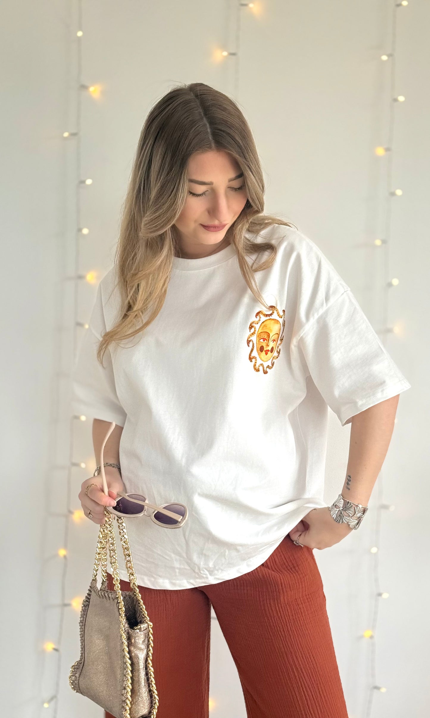 T-shirt en coton à strass TERRACOTTA