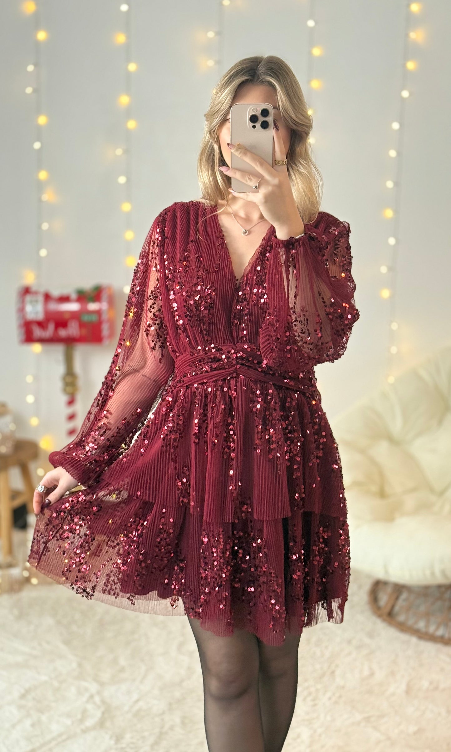Robe bordeaux à sequins TINSEL