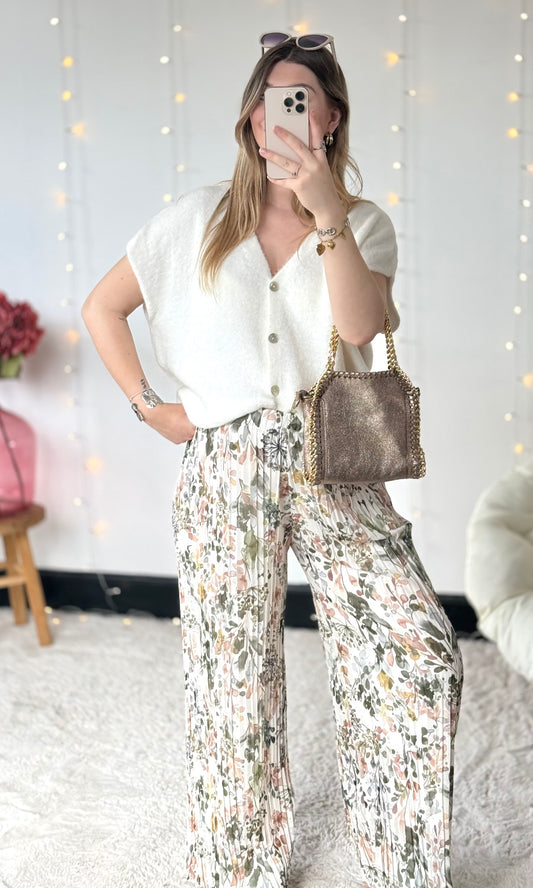 Pantalon plissé fleuri PEARL kaki (34-48) 🇮🇹 - expédition vers le 29 avril