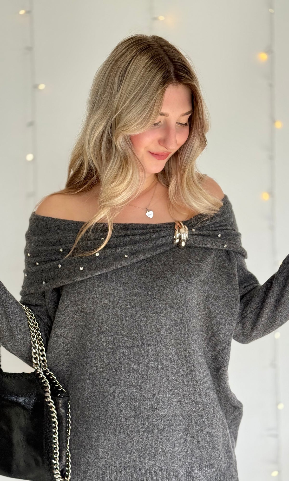 Pull bardot à strass SCARLETT