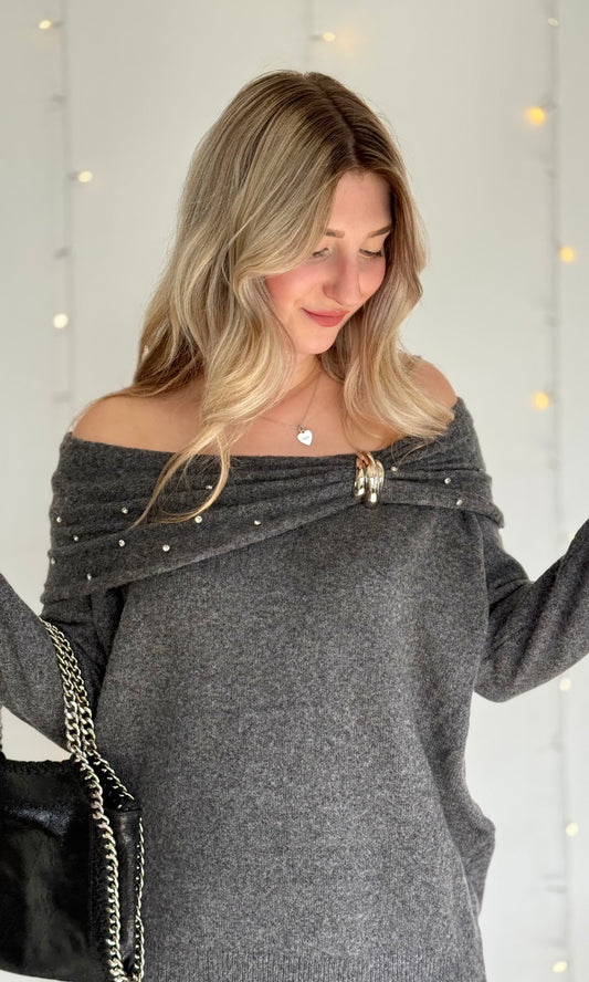 Pull bardot à strass SCARLETT