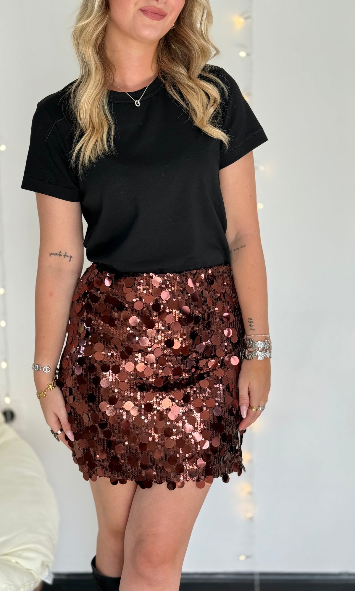 Jupe marron à sequins ELEANOR