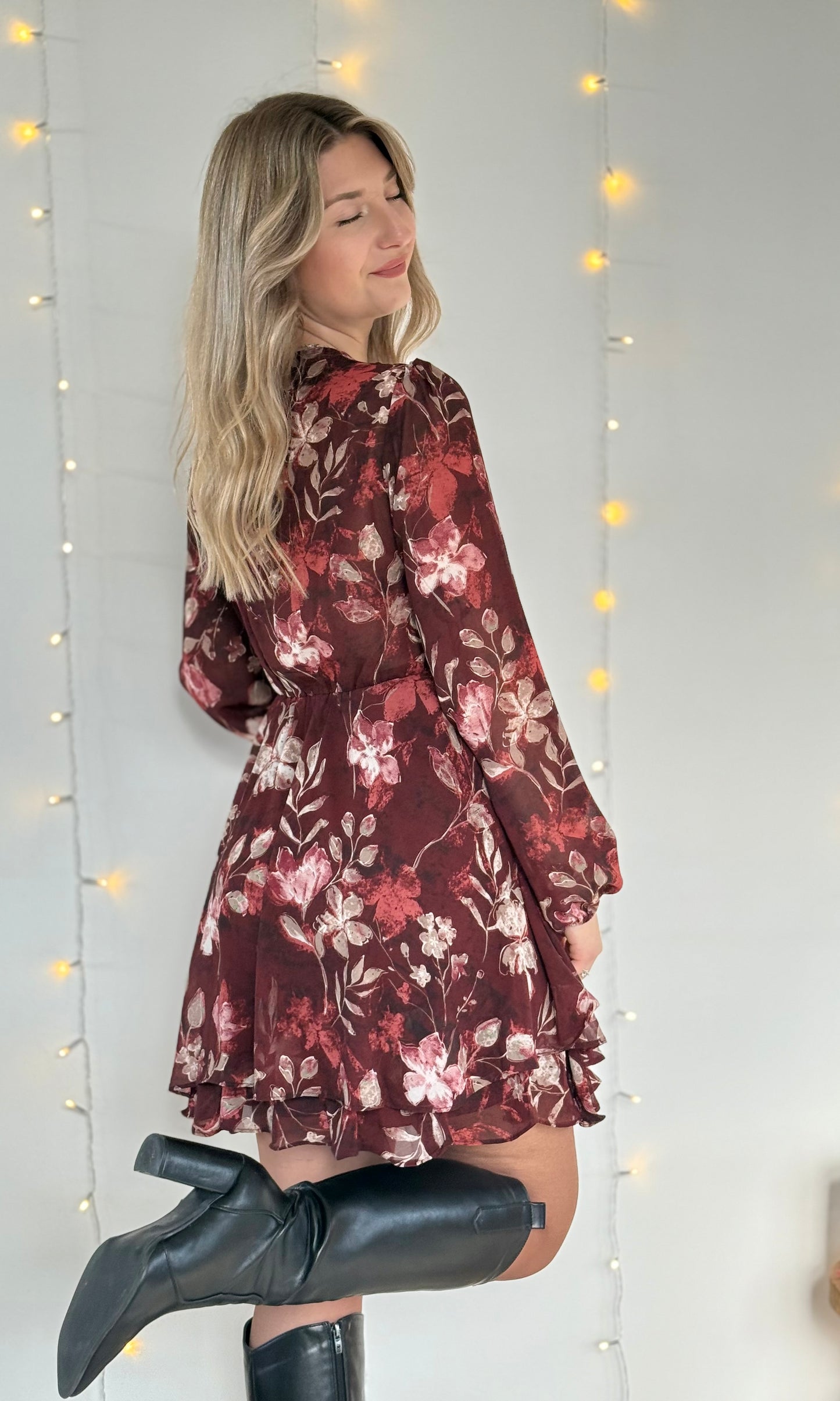 Robe fleurie bordeaux AMANDA
