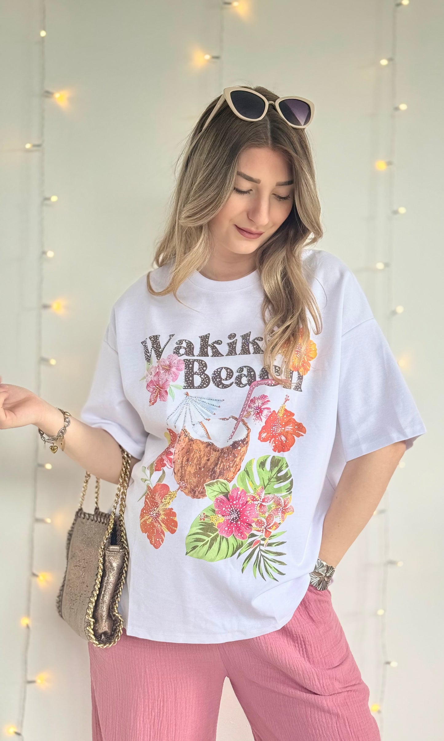 T-shirt en coton à strass WAKIKI