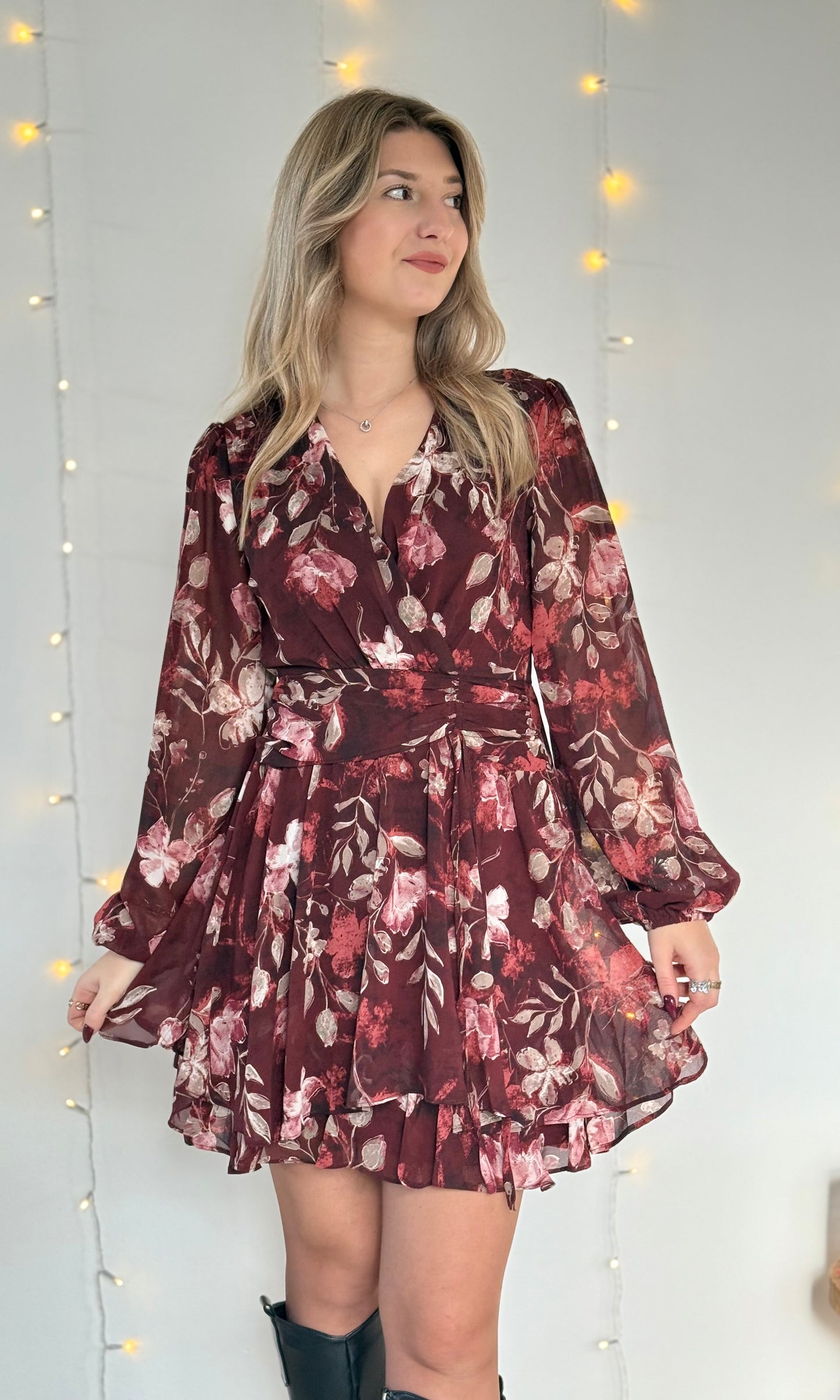 Robe fleurie bordeaux AMANDA