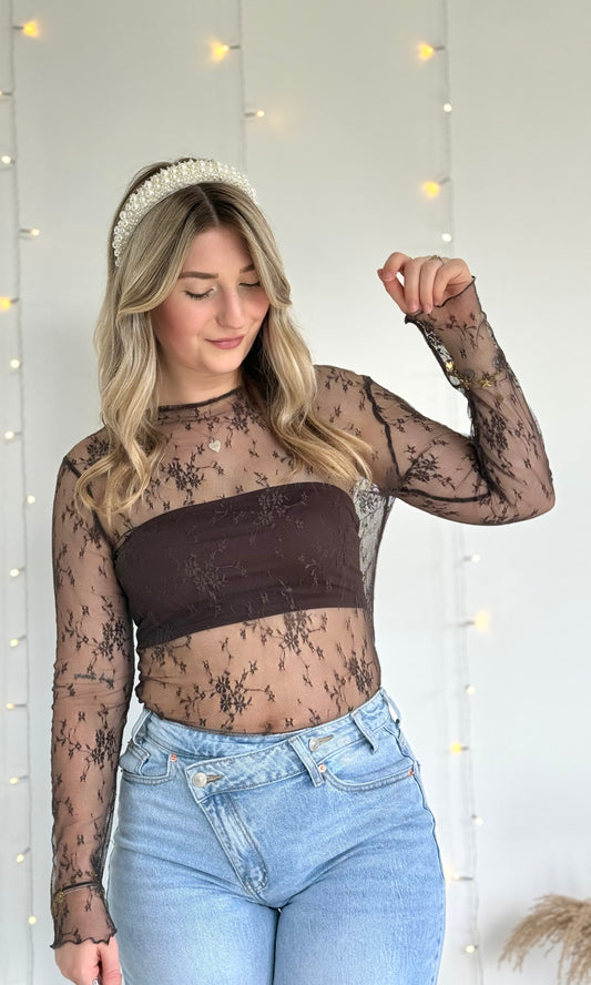 Haut en dentelle chocolat MIA