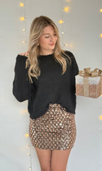 (CURVES) Jupe à sequins rose gold MAYA