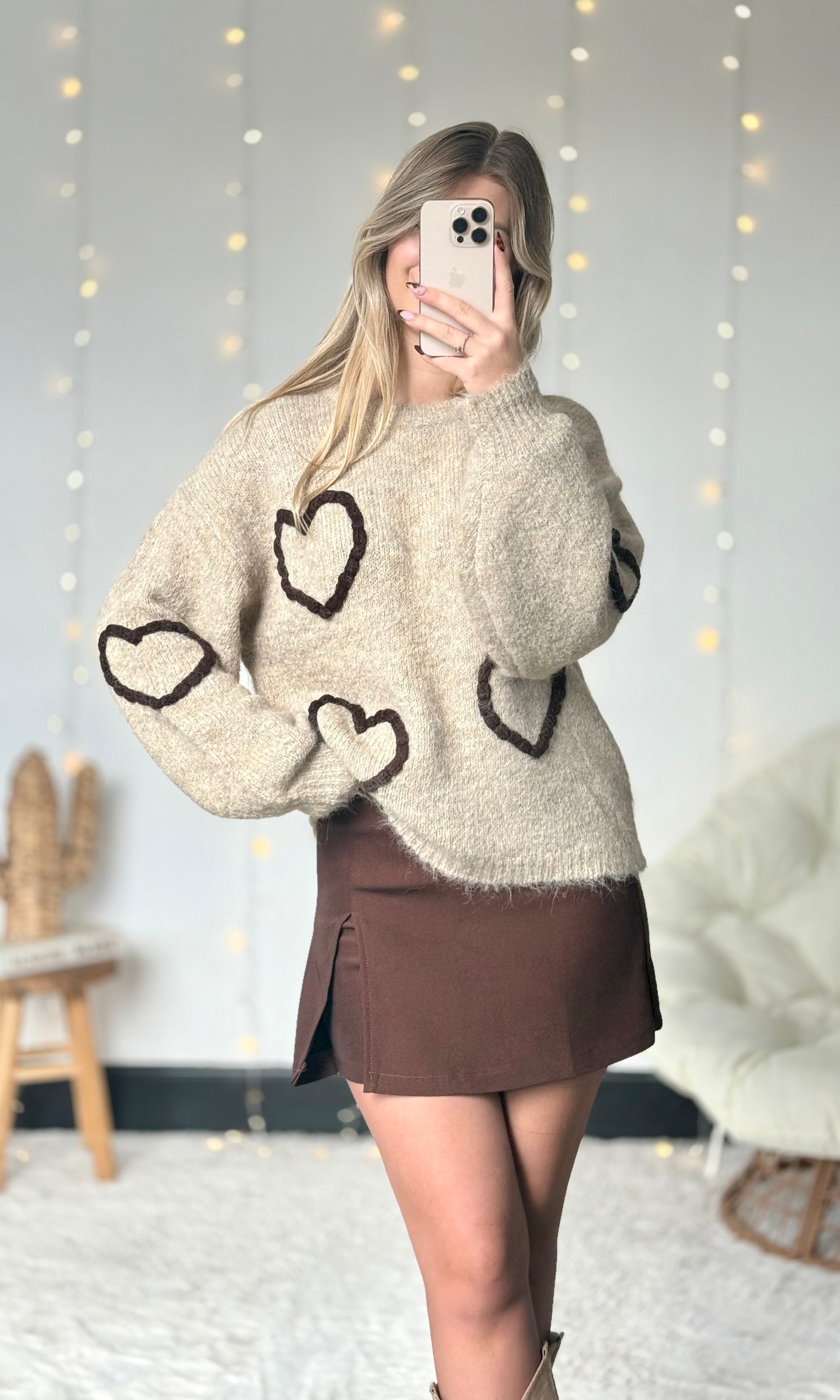 Pull cœurs / beige VIENNOIS (expédition vers le 30)