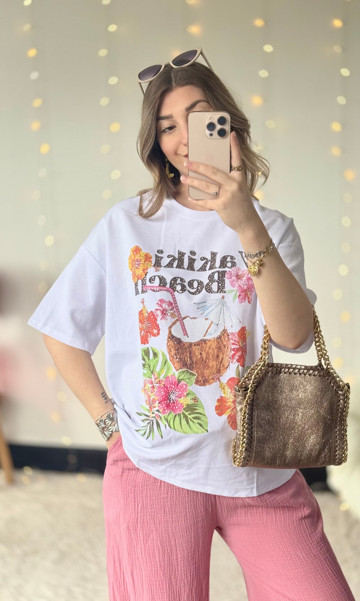 T-shirt en coton à strass WAKIKI