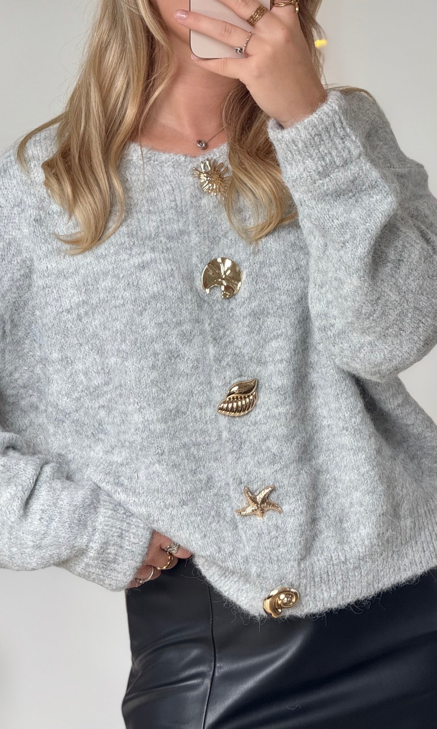 Pull gris boutons dorés ALISON
