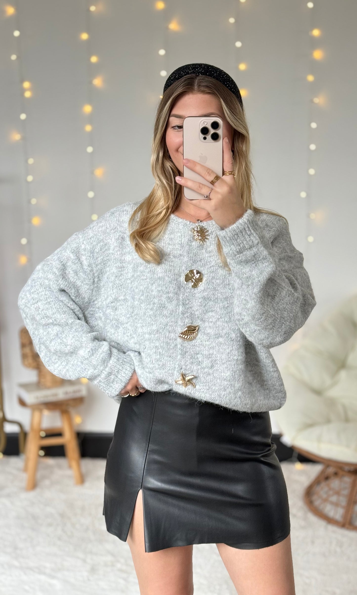 Pull gris boutons dorés ALISON