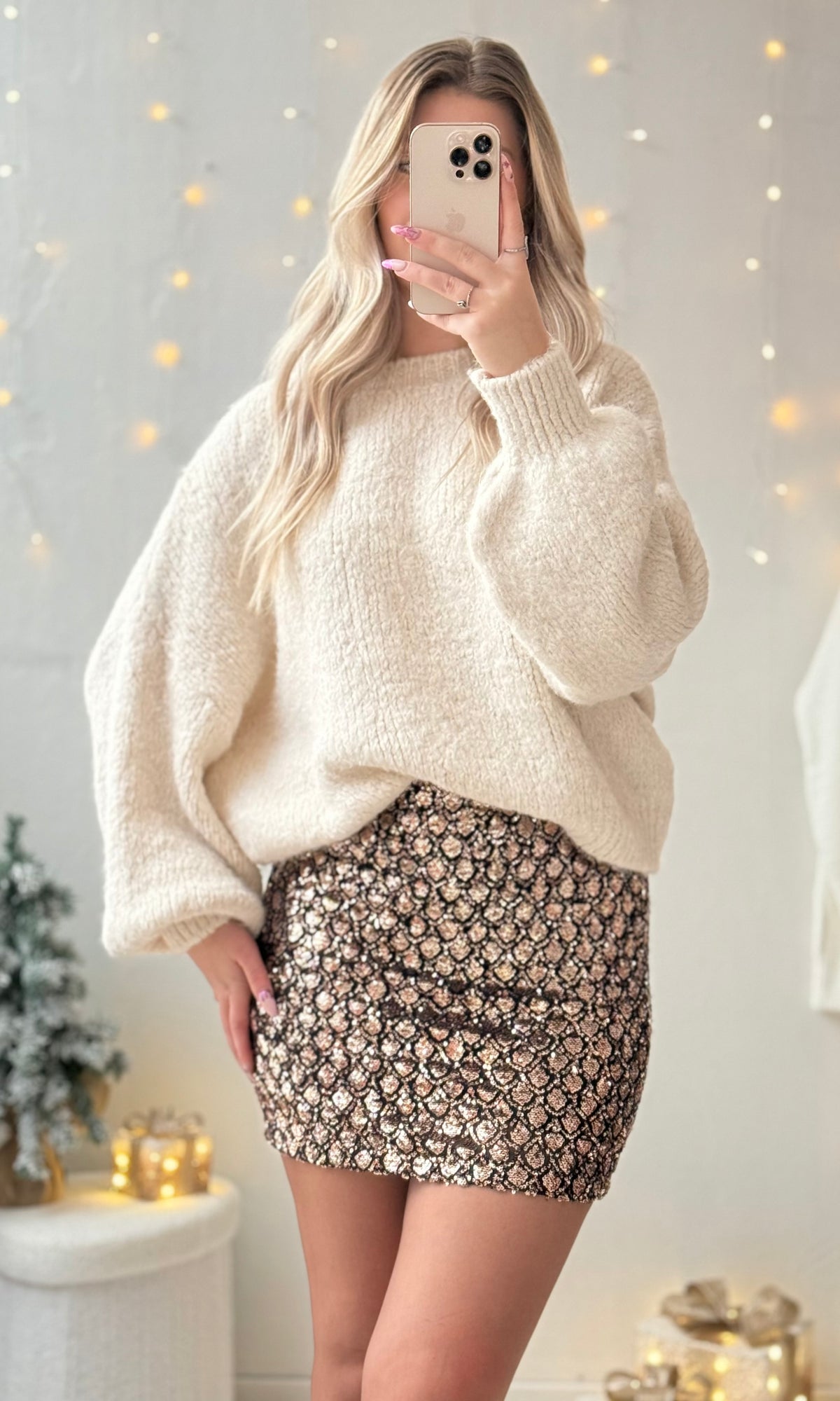 (CURVES) Jupe à sequins rose gold MAYA