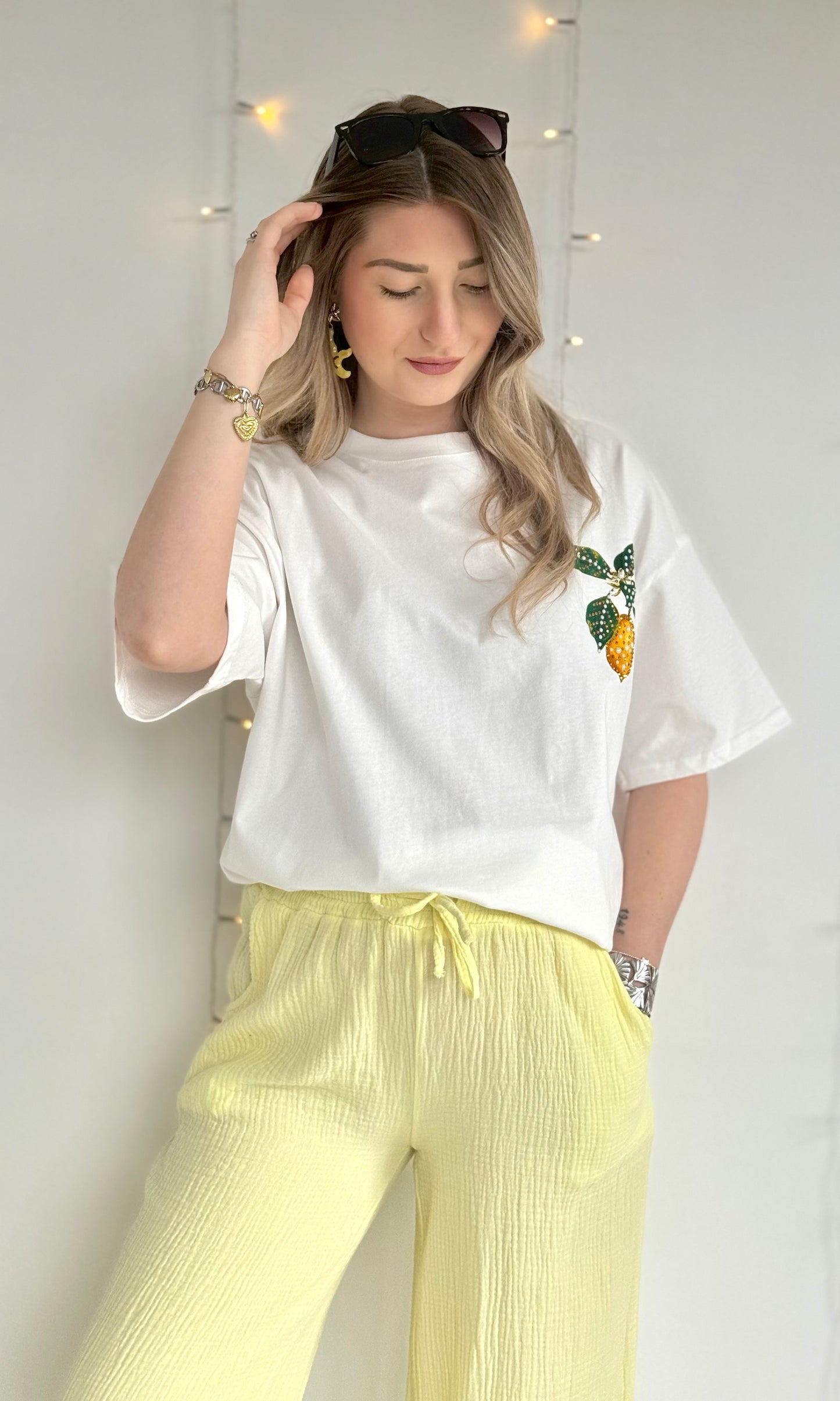 T-shirt en coton à strass CITRONS