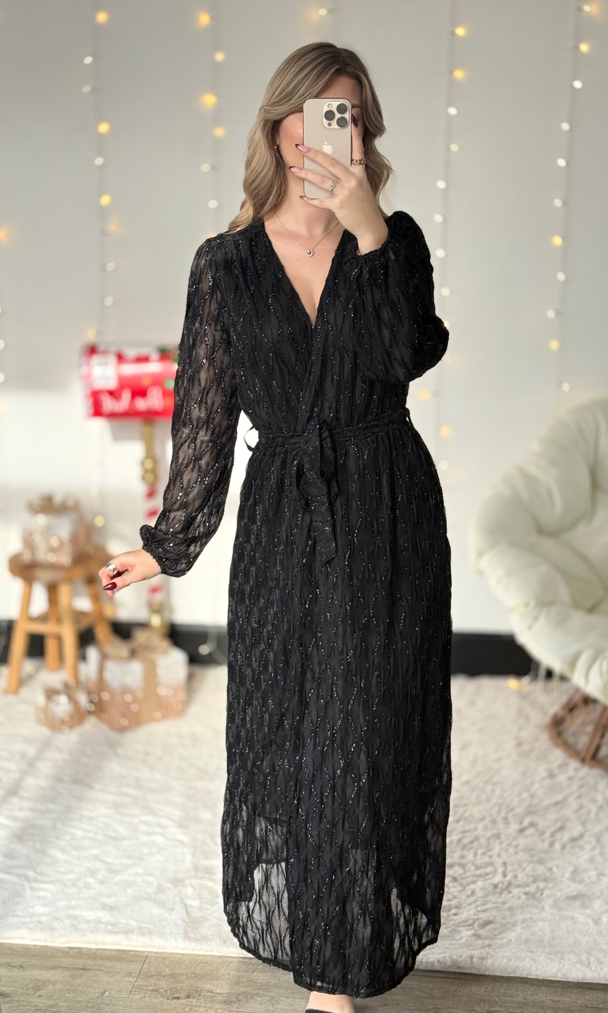 Robe noire brillante longue MARIAH