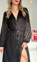 Robe noire brillante longue MARIAH