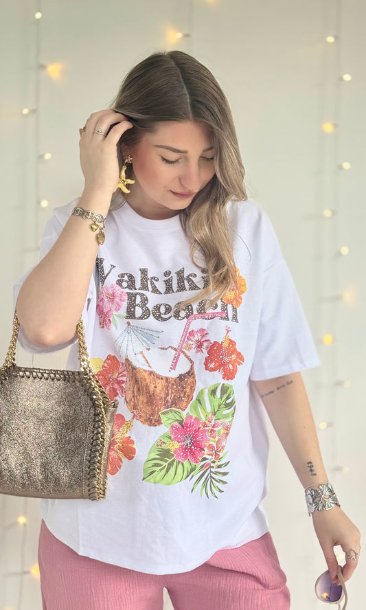 T-shirt en coton à strass WAKIKI