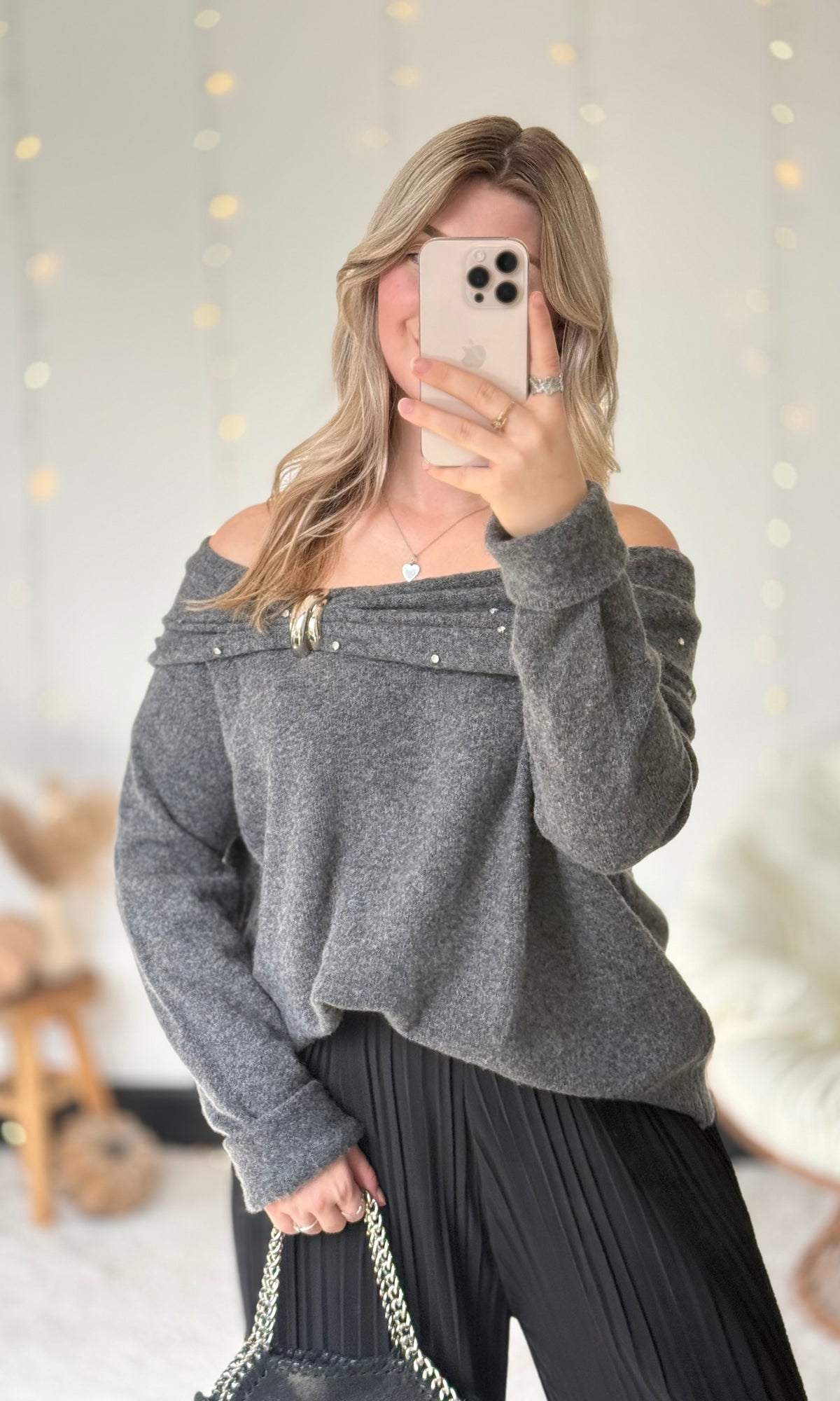 Pull bardot à strass SCARLETT