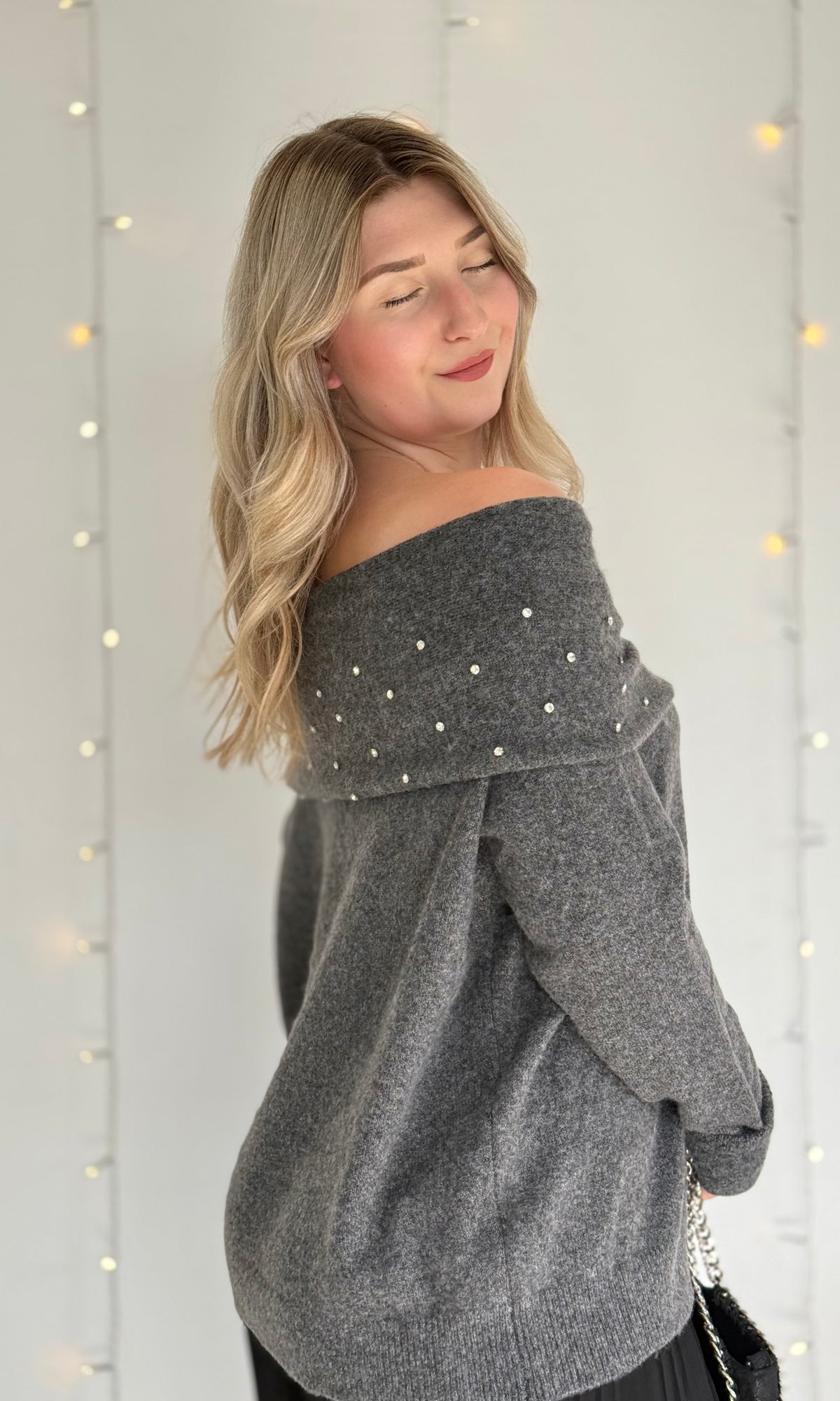 Pull bardot à strass SCARLETT