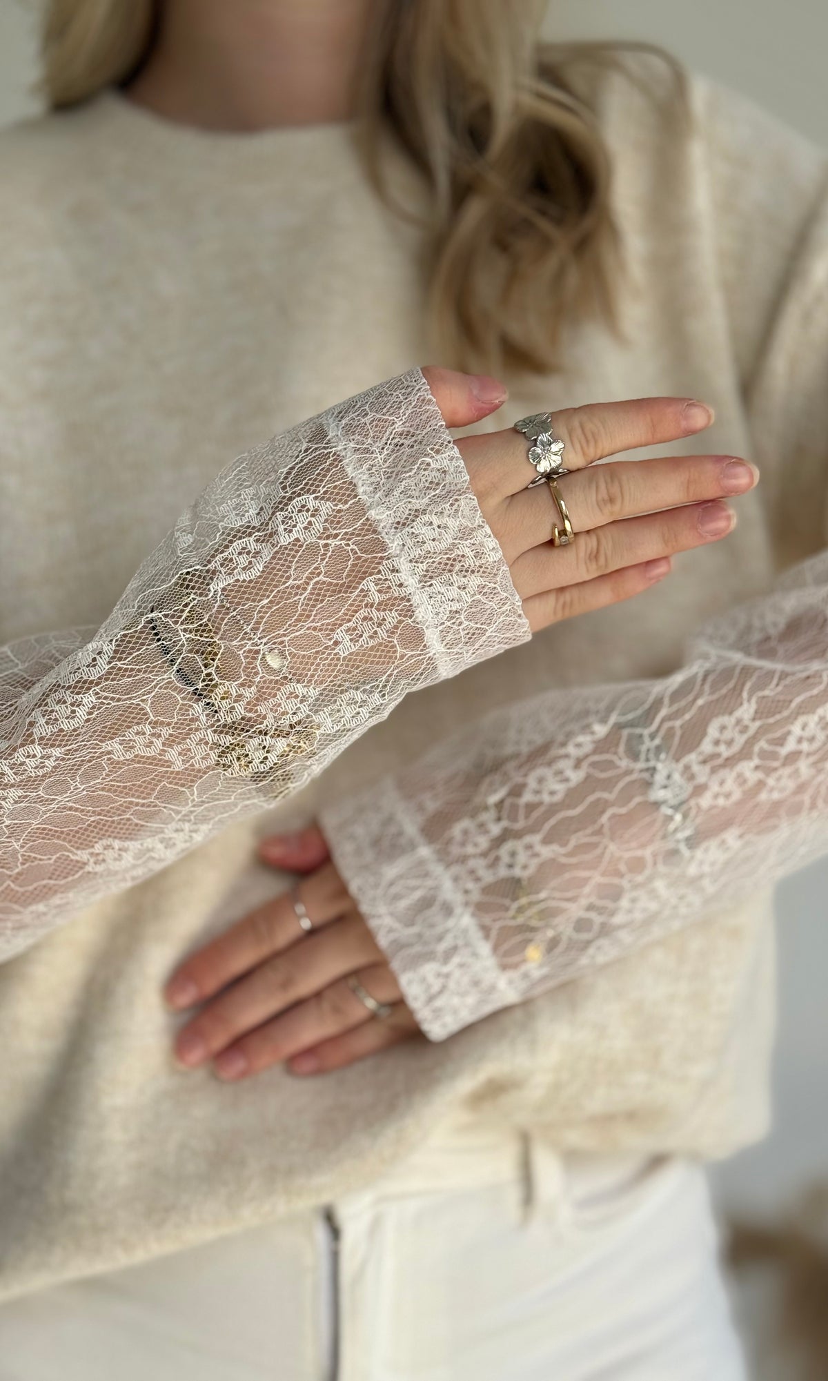 Pull blanc dentelle RACHEL