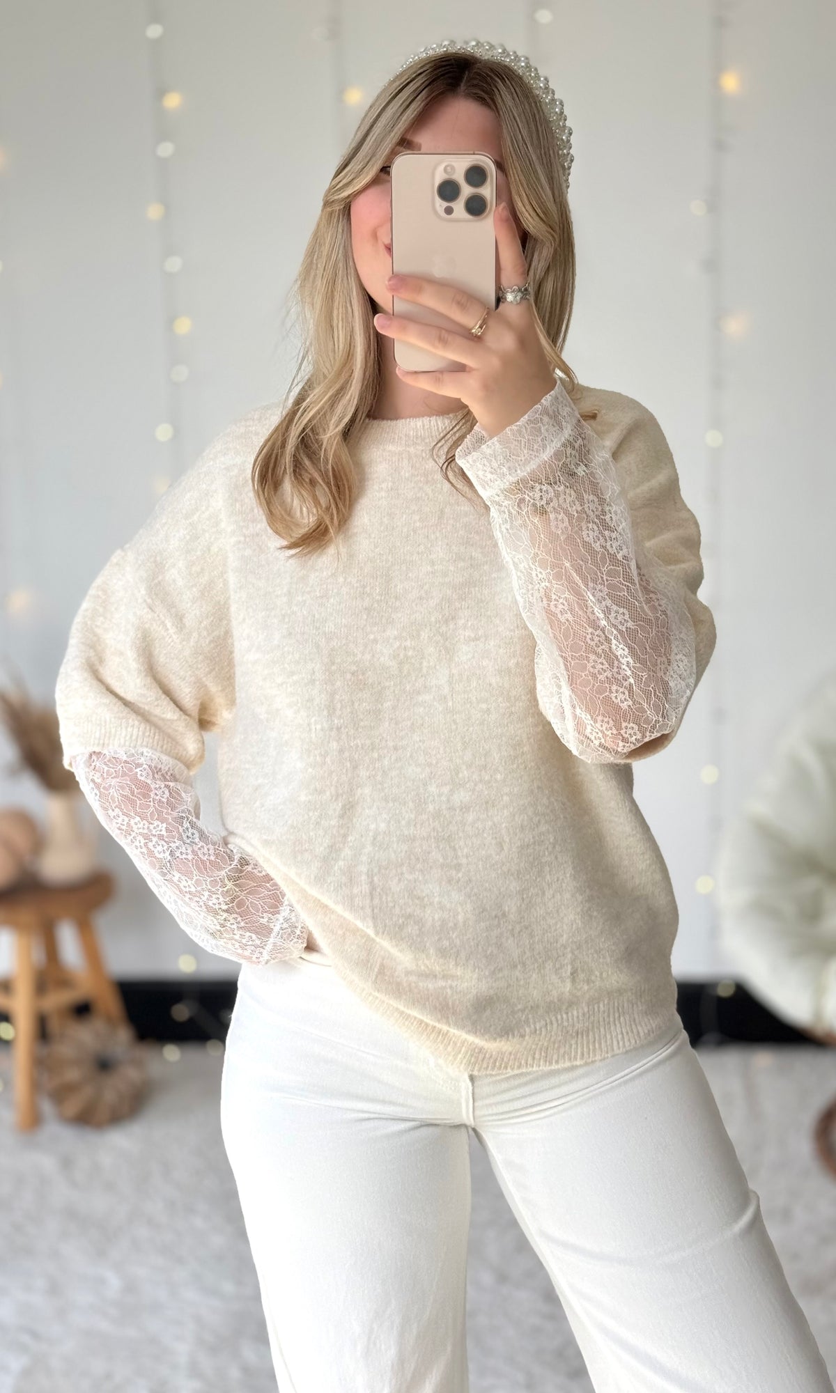 Pull blanc dentelle RACHEL